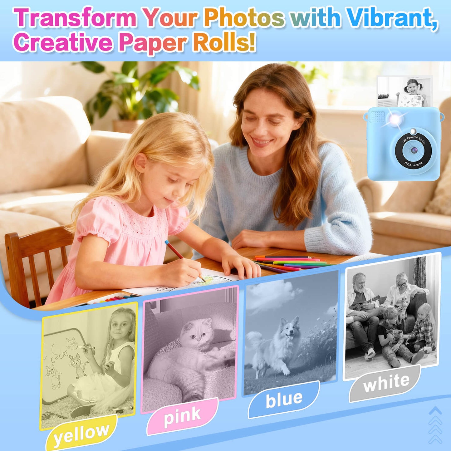 18 Rolls Kids Camera Paper Roll Refill Compatible with Most Instant Print Cameras for Kids BPA Free （2.24"x0.98" ）