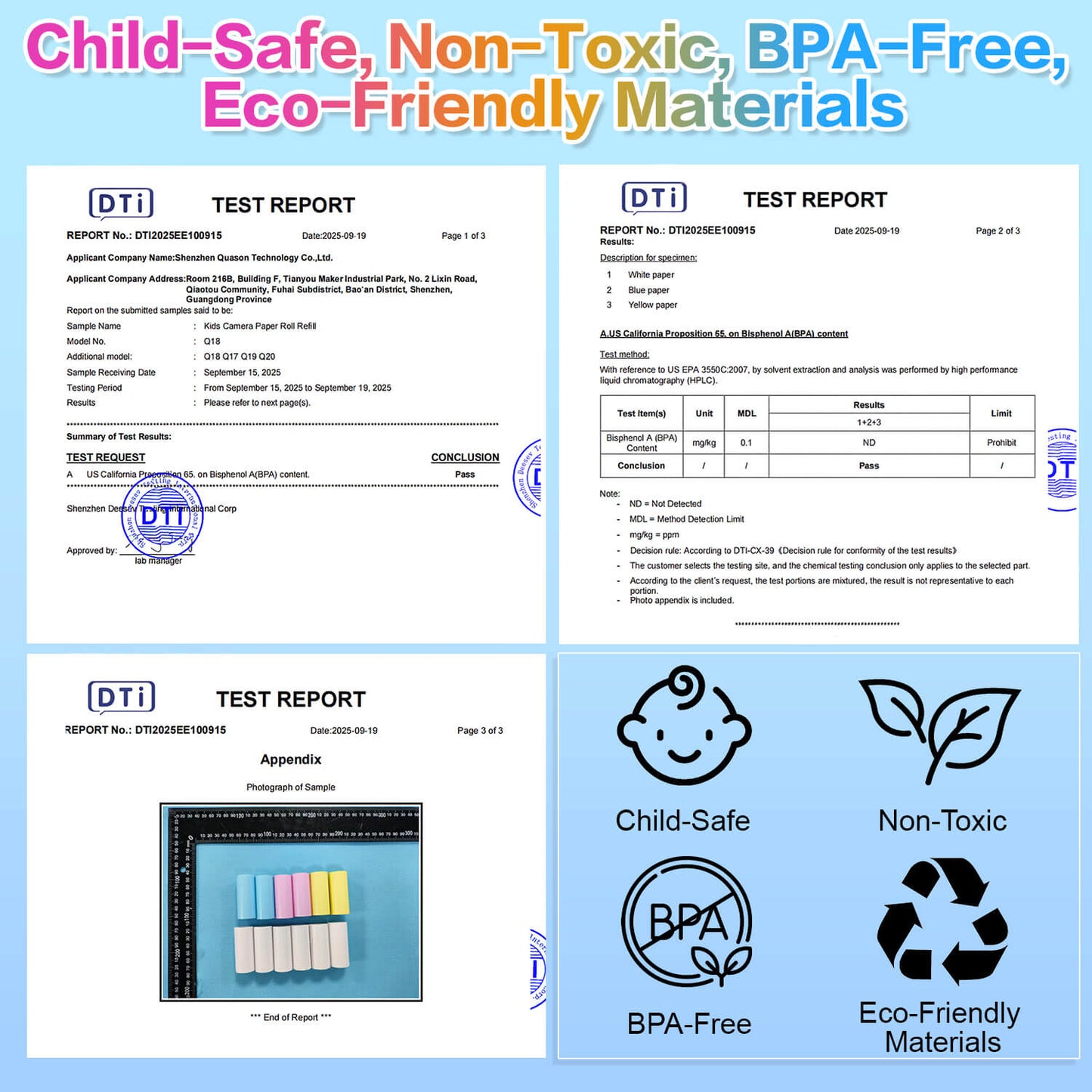 18 Rolls Kids Camera Paper Roll Refill Compatible with Most Instant Print Cameras for Kids BPA Free （2.24"x0.98" ）