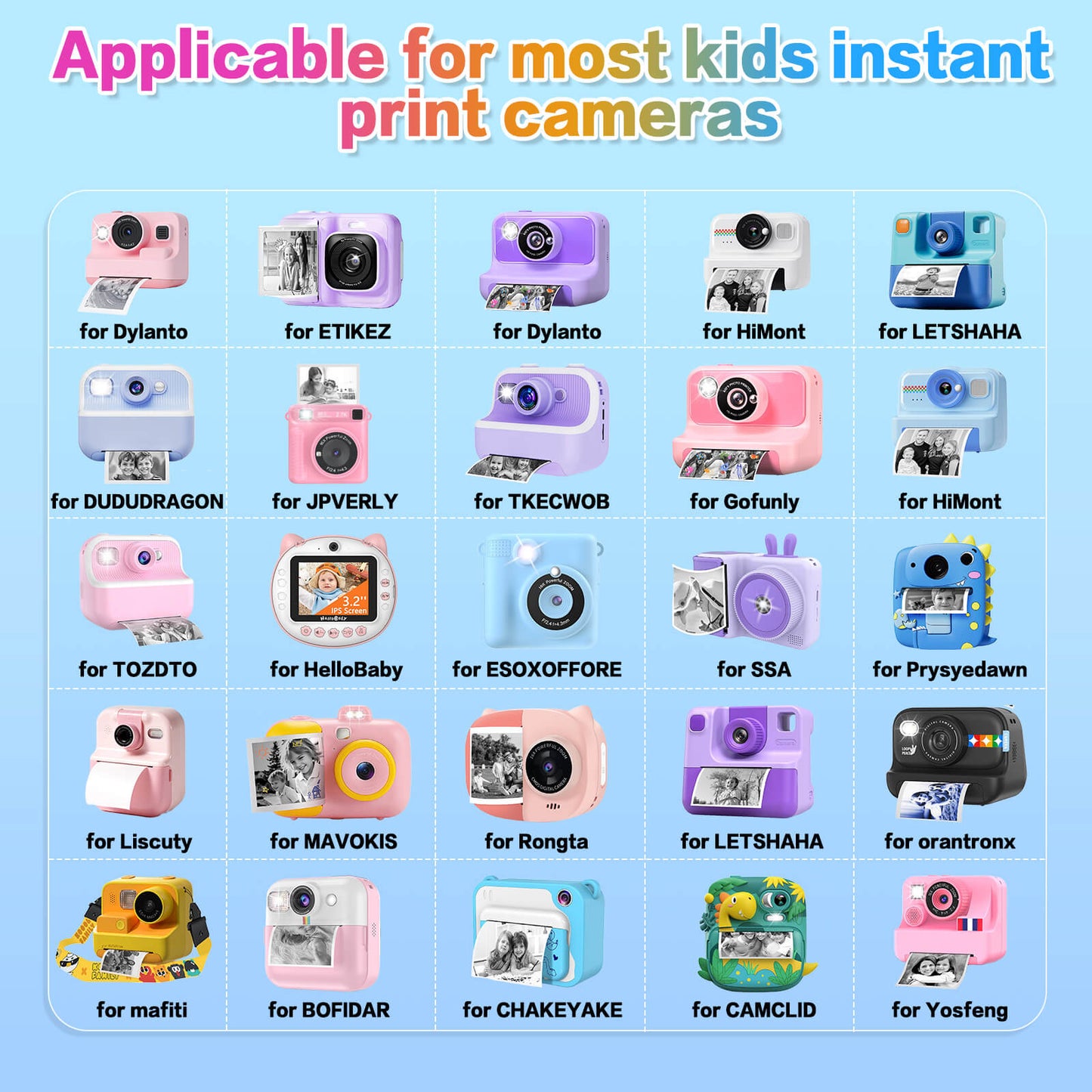 18 Rolls Kids Camera Paper Roll Refill Compatible with Most Instant Print Cameras for Kids BPA Free （2.24"x0.98" ）